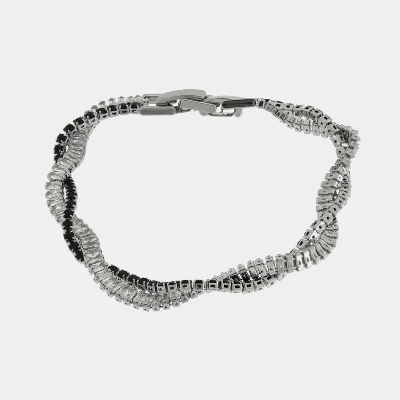 Bracciale in Metallo Intrecciato Cristalli Neri