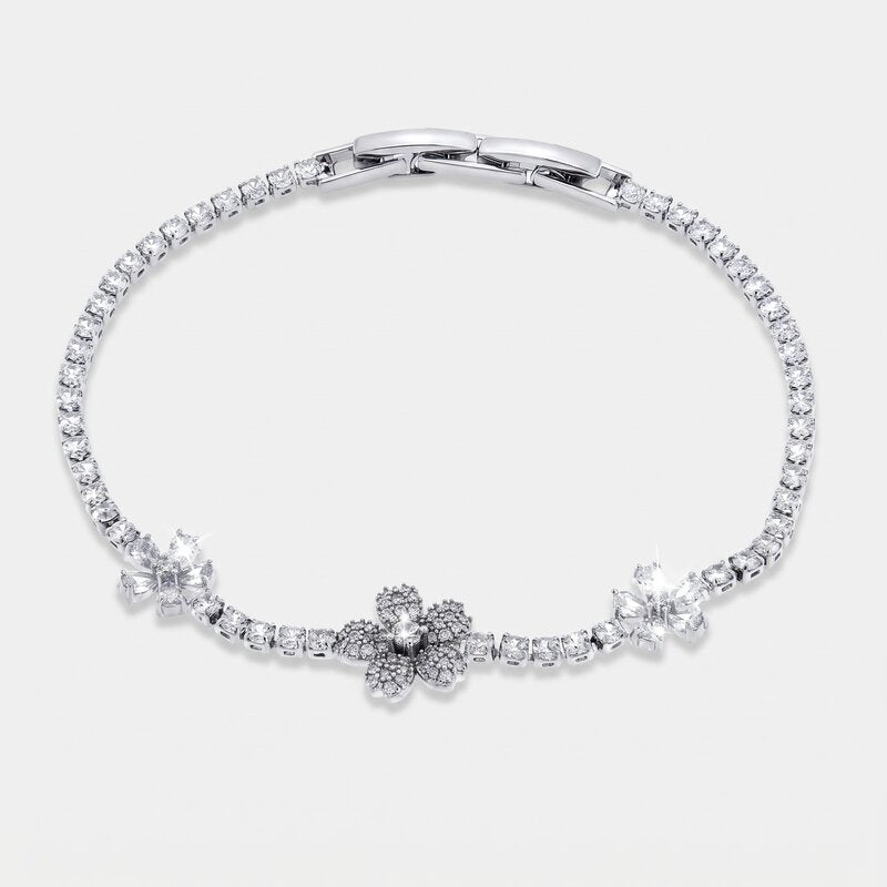 Bracciale in Metallo Fiori Cristalli Bianchi BYS - gioiello BySimon