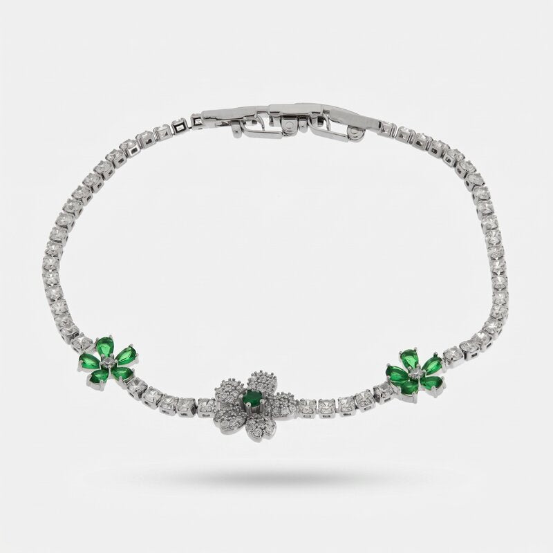 Bracciale in Metallo Fiori Cristalli Verdi BYS - gioiello BySimon