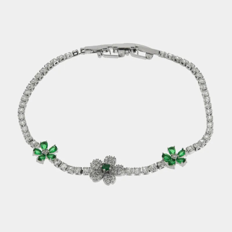 Bracciale in Metallo Fiori Cristalli Verdi BYS - gioiello BySimon