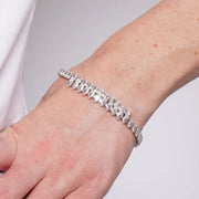 Bracciale in Metallo Cristalli Foglie Argento