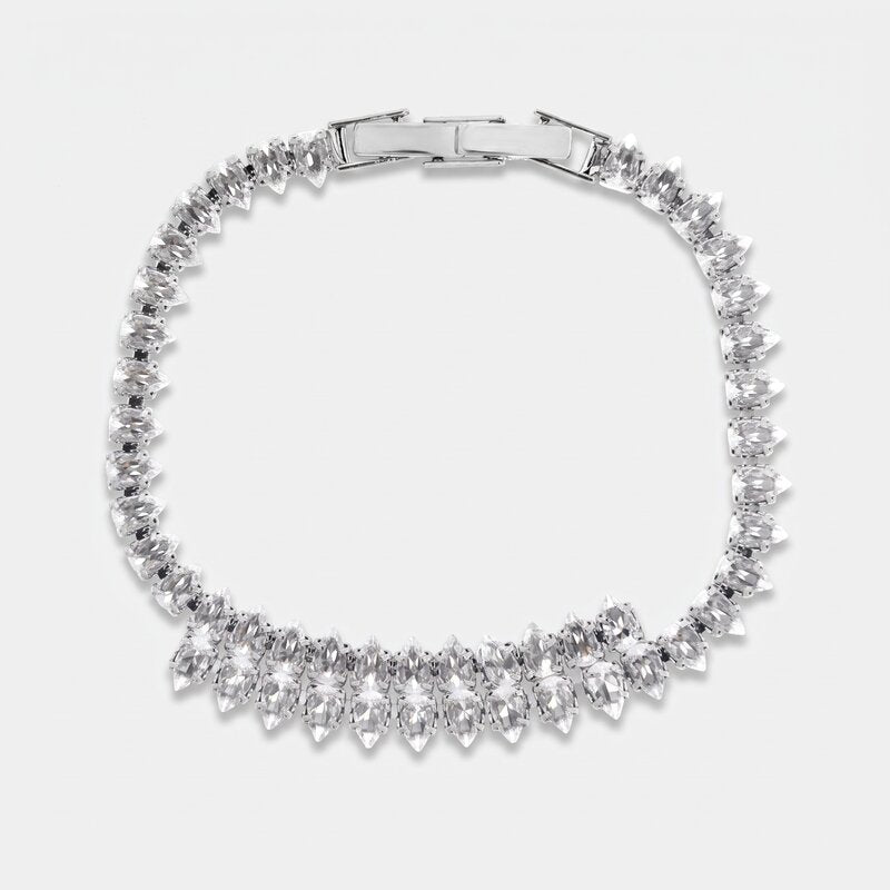 Bracciale in Metallo Cristalli Foglie Argento - BYSIMON gioielli