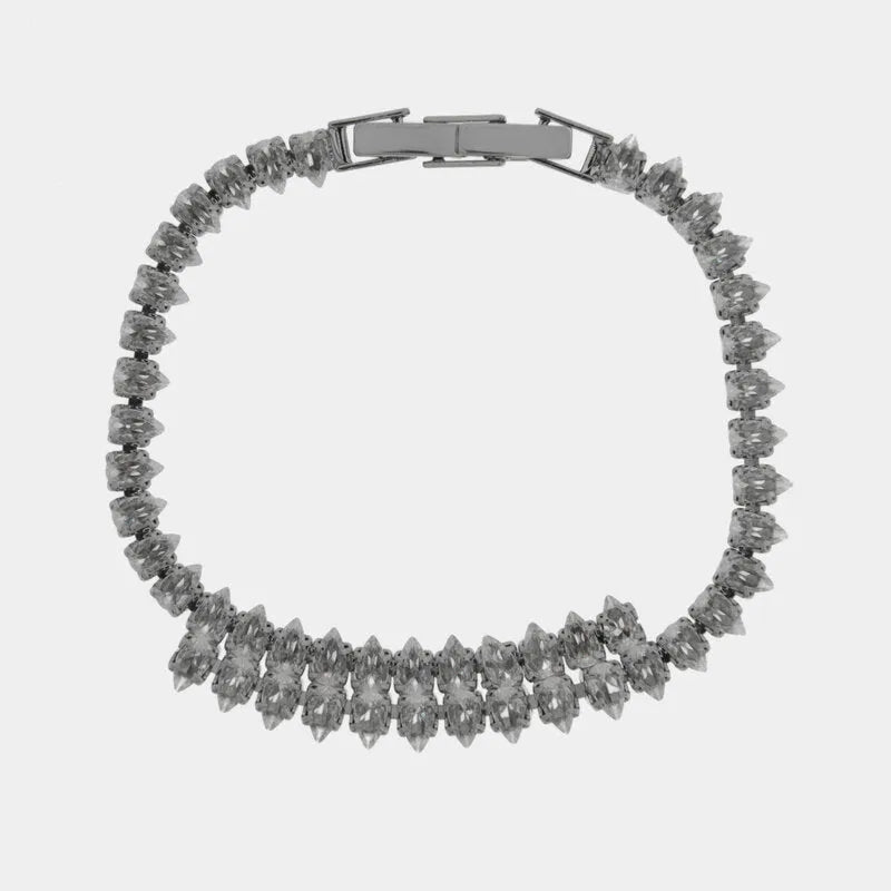 Bracciale in Metallo Cristalli Foglie Argento