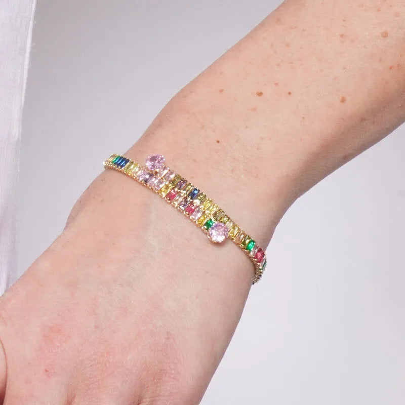 Bracciale in Metallo Cristalli Rettang. Colorati