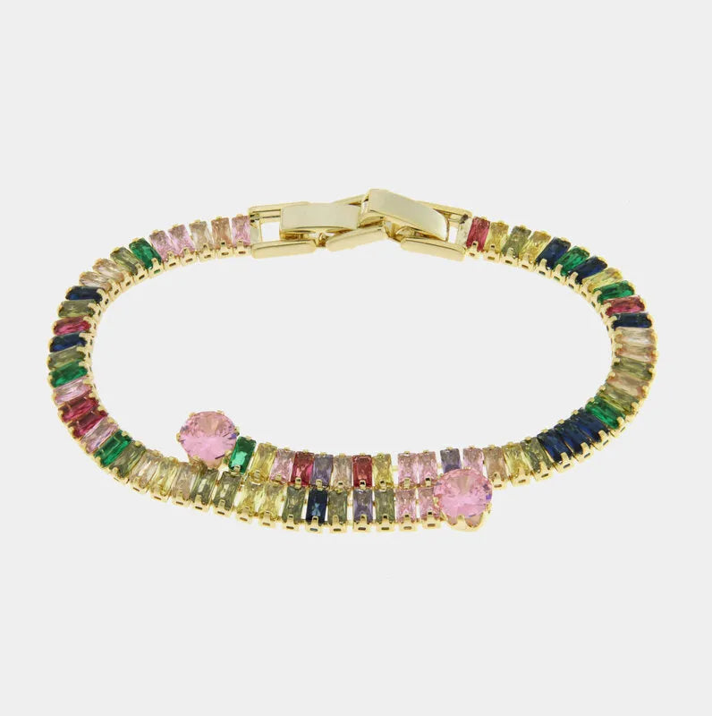 Bracciale in Metallo Cristalli Rettang. Colorati