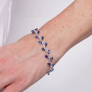 Bracciale in Metallo Cristalli Foglie Blu