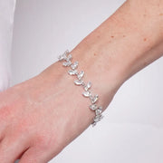 Bracciale in Metallo Cristalli Foglie Bianche