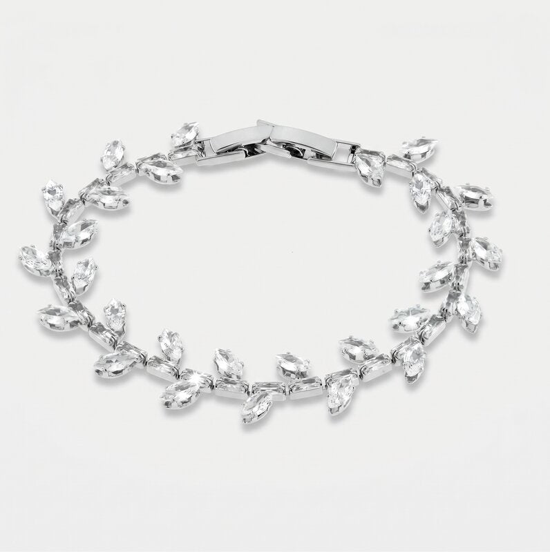Bracciale in Metallo Cristalli Foglie Bianche BYS - gioiello BySimon