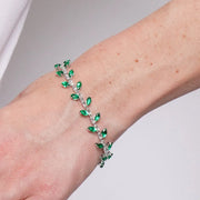 Bracciale in Metallo Cristalli Foglie Verdi