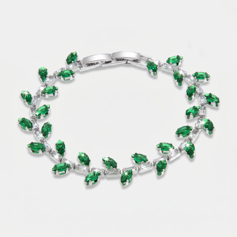 Bracciale in Metallo Cristalli Foglie Verdi BYS - gioiello BySimon