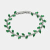 Bracciale in Metallo Cristalli Foglie Verdi