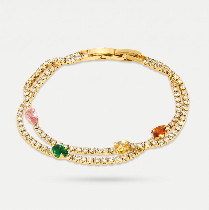 Bracciale in Metallo Doppio Cristalli Colorati Oro - BYSIMON gioielli