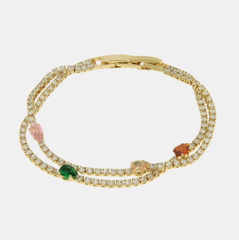 Bracciale in Metallo Doppio Cristalli Colorati Oro