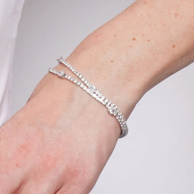 Bracciale in Metallo Intrecciato Cristalli Bianchi
