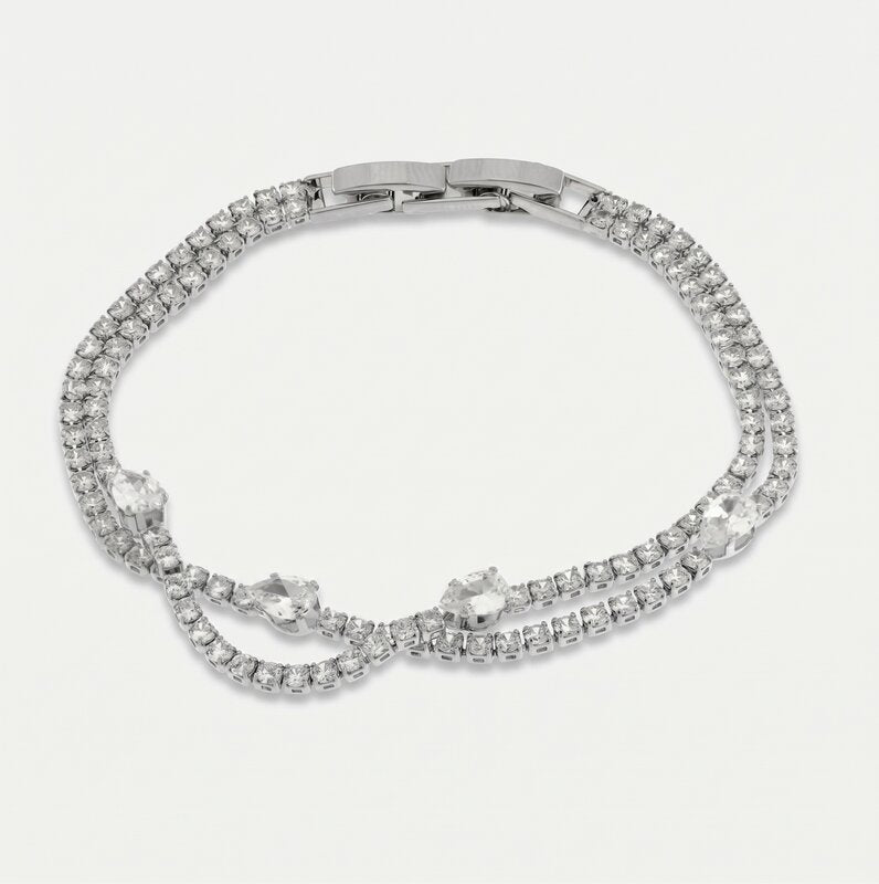 Bracciale in Metallo Intrecciato Cristalli Bianchi - BYSIMON gioielli