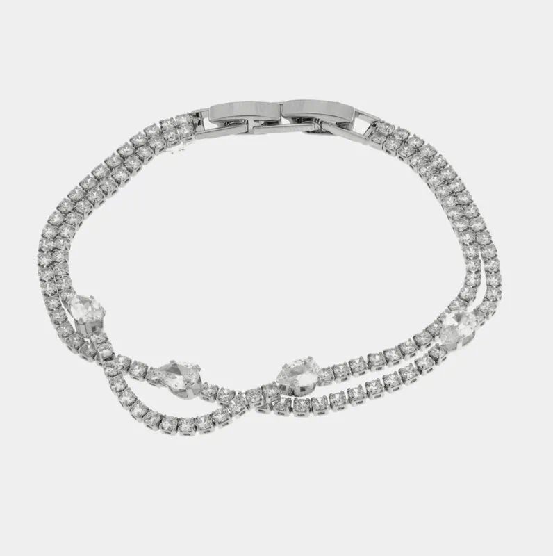 Bracciale in Metallo Intrecciato Cristalli Bianchi