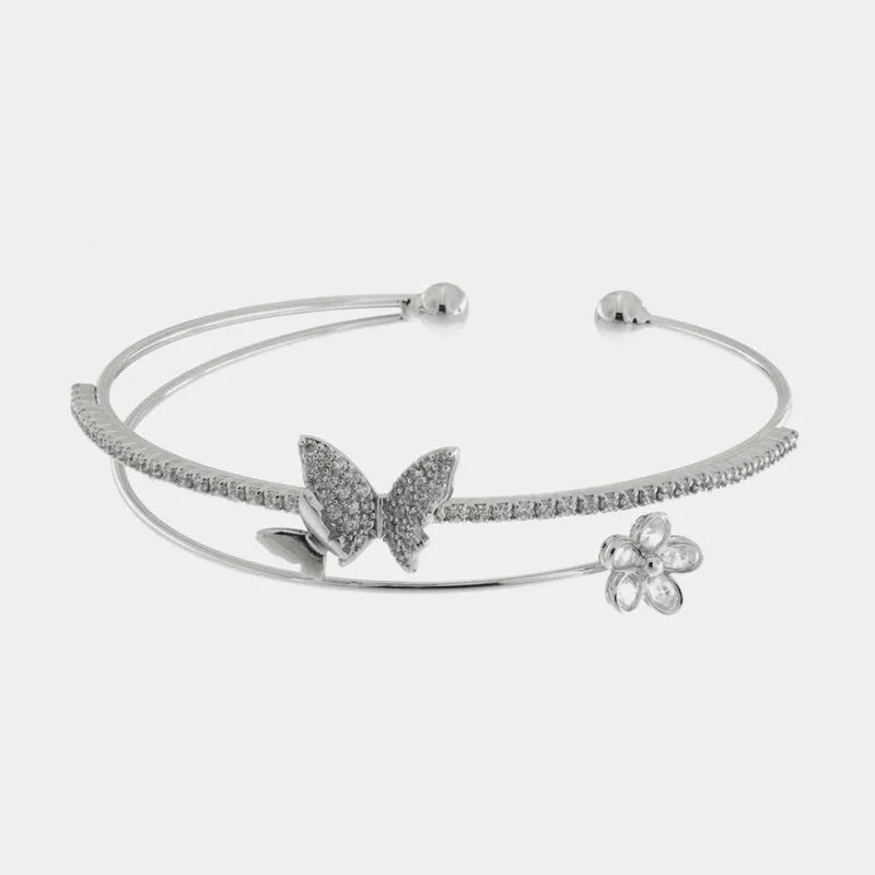 Bracciale in Metallo Rigido Farfalla Fiore BYS - gioiello BySimon