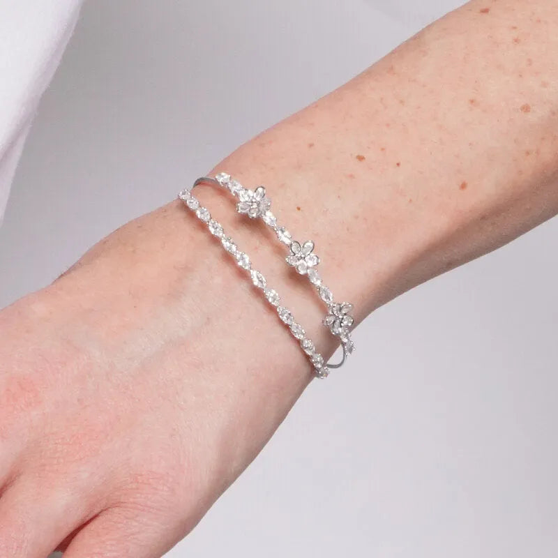 Bracciale in Metallo Rigido Fiori Cristalli BYS - gioiello BySimon