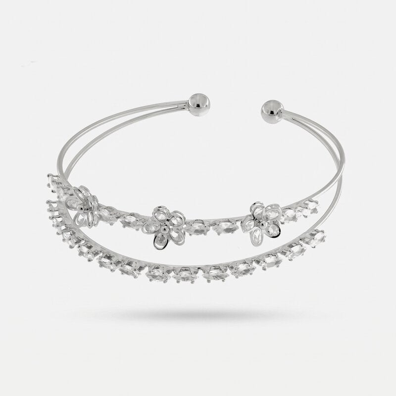 Bracciale in Metallo Rigido Fiori Cristalli BYS - gioiello BySimon
