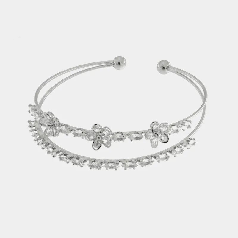 Bracciale in Metallo Rigido Fiori Cristalli BYS - gioiello BySimon