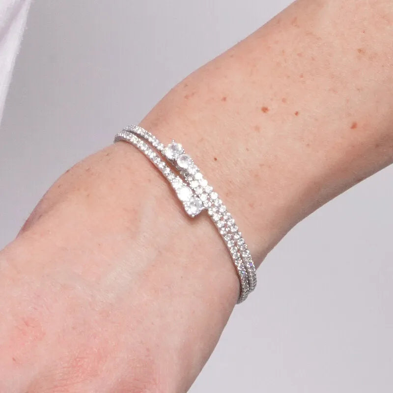 Bracciale in Metallo Multigiro Fiore Cristalli