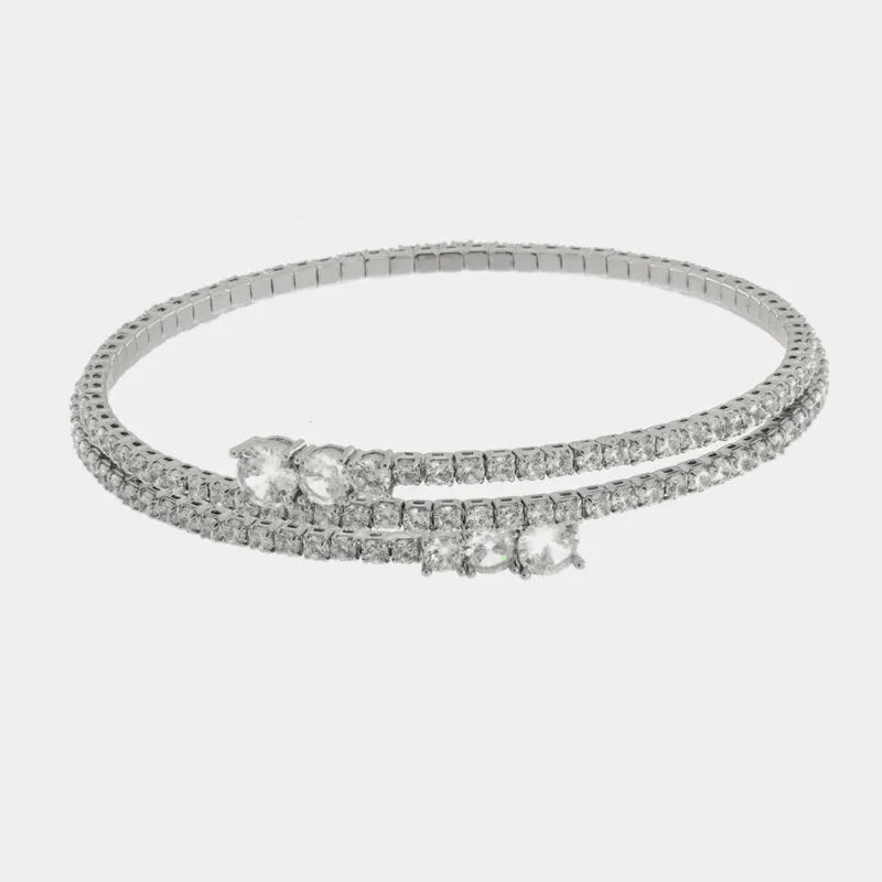 Bracciale in Metallo Multigiro Fiore Cristalli