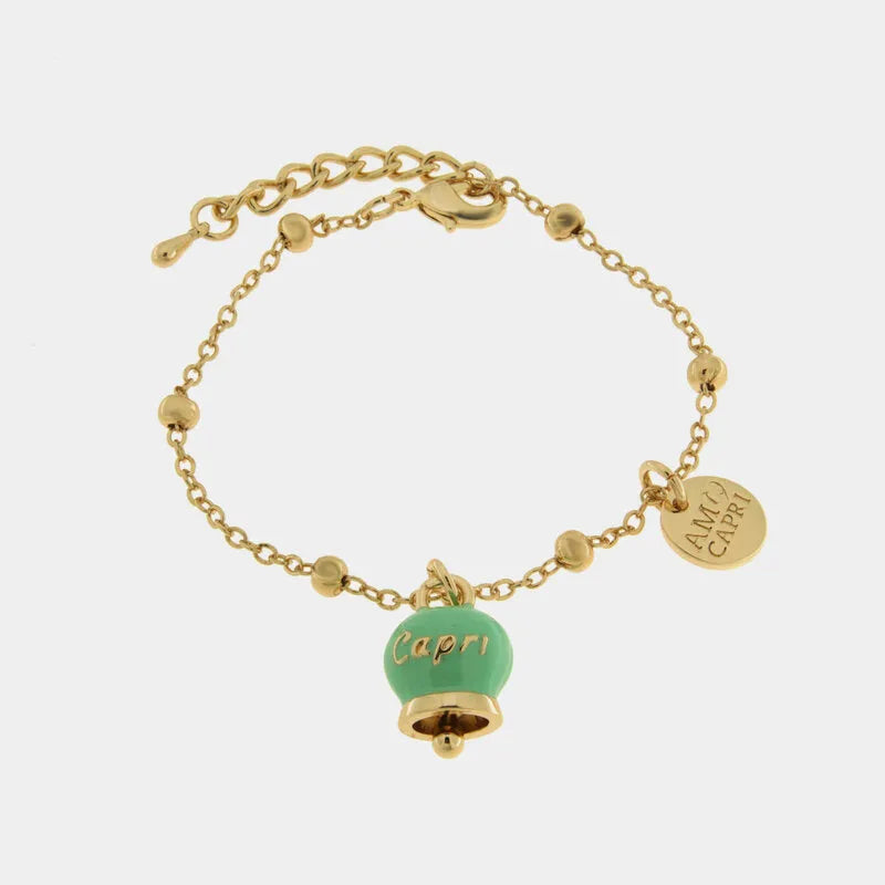 Bracciale in Metallo con campanella portafortuna verde menta
