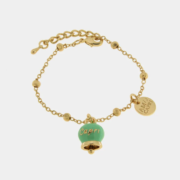 Bracciale in Metallo con campanella portafortuna verde menta - BYSIMON gioielli