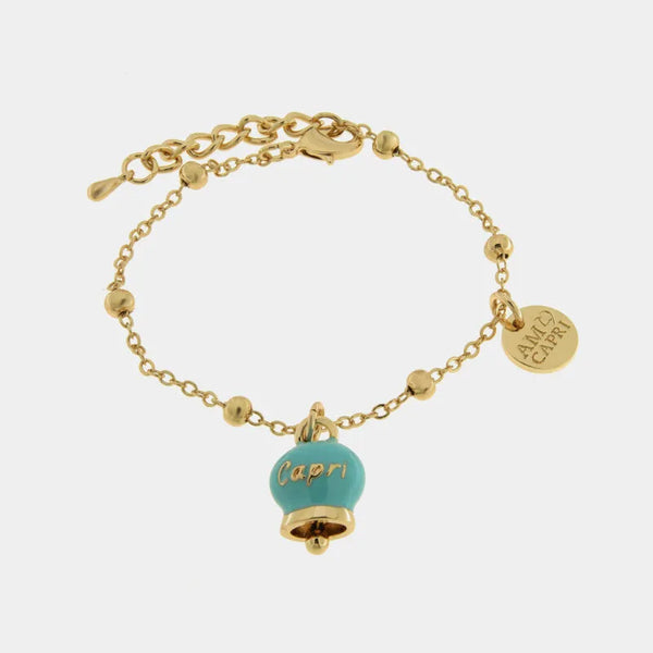 Bracciale in Metallo con campanella portafortuna turchese - BYSIMON gioielli