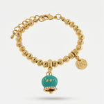 Bracciale in Metallo con campanella portafortuna blu turchese e cristalli CAPRI - gioiello BySimon