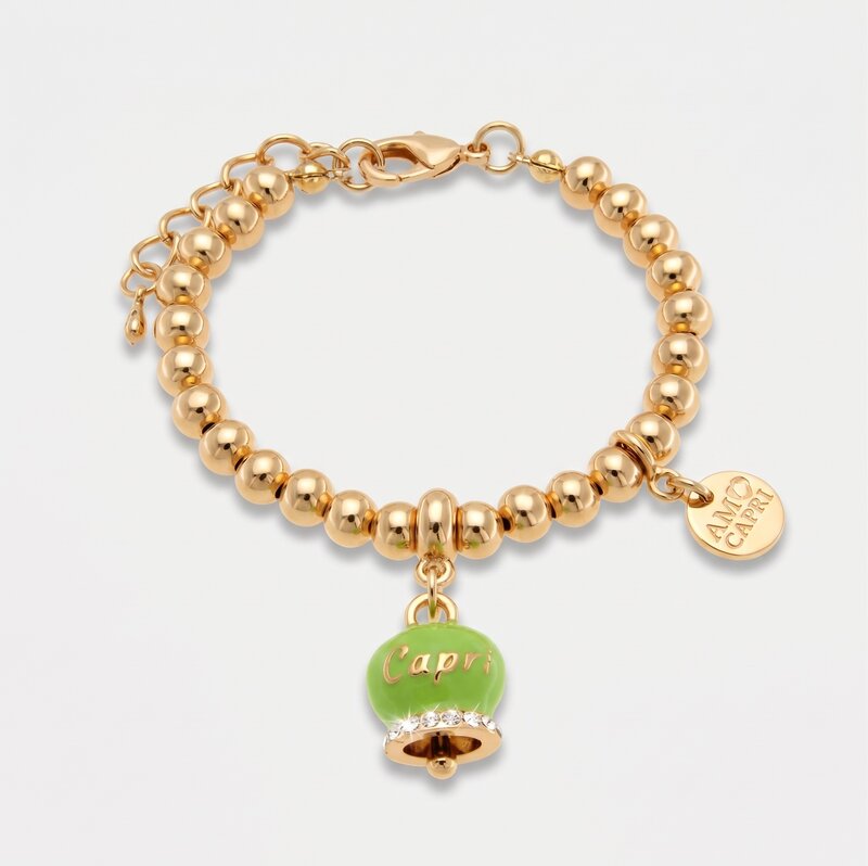 Bracciale in Metallo con campanella portafortuna verde greenery - BYSIMON gioielli