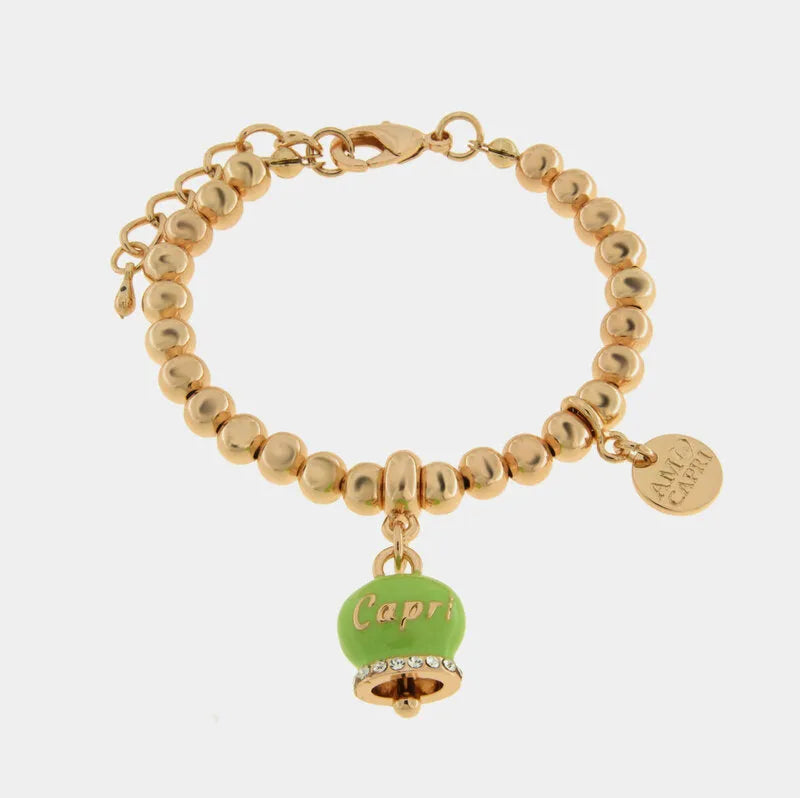 Bracciale in Metallo con campanella portafortuna verde greenery