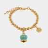 Bracciale in Metallo con campanella portafortuna turchese e cristalli
