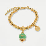 Bracciale in Metallo con campanella portafortuna verde menta e cristalli - BYSIMON gioielli