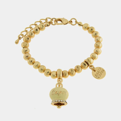 Bracciale in Metallo con campanella portafortuna crema e cristalli