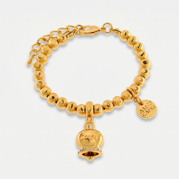 Bracciale in Metallo con campanella portafortuna dorata e cristalli - BYSIMON gioielli