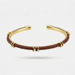 Bracciale in Metallo semirigido in simil pelle intrecciata marrone - BYSIMON gioielli