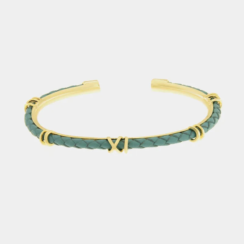 Bracciale in Metallo semirigido in simil pelle intrecciata turchese