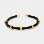 Bracciale in Metallo semirigido in simil pelle intrecciata nero - BYSIMON gioielli