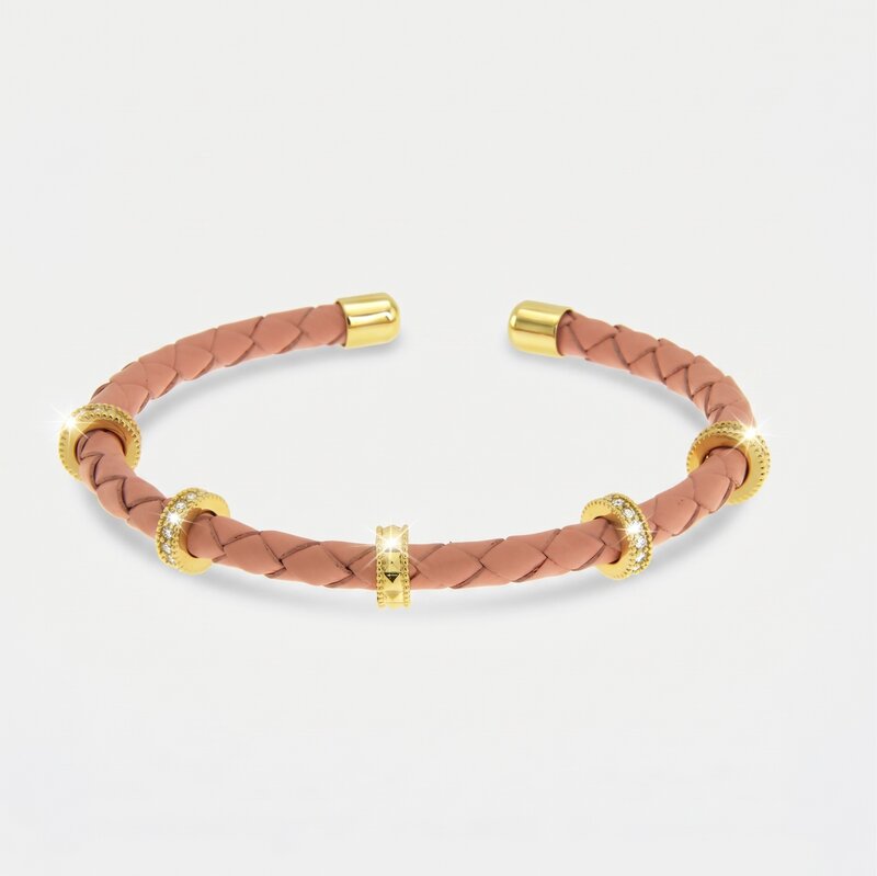 Bracciale in Metallo semirigido in simil pelle intrecciata rosa - BYSIMON gioielli