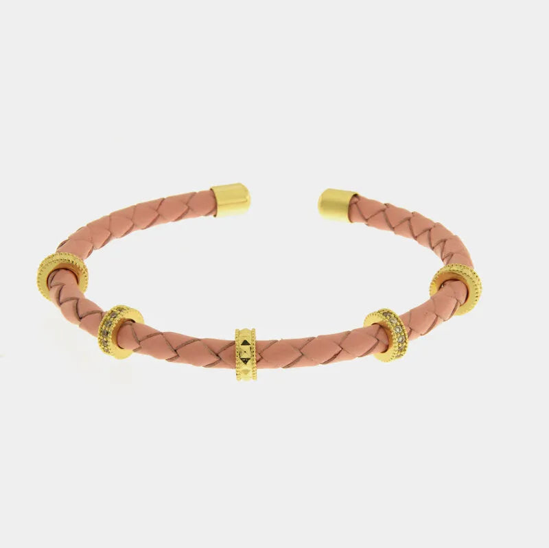 Bracciale in Metallo semirigido in simil pelle intrecciata rosa