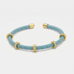 Bracciale in Metallo semirigido in simil pelle intrecciata turchese - BYSIMON gioielli