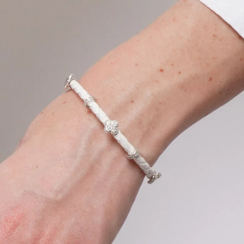 Bracciale in Metallo semirigido in simil pelle intrecciata bianco