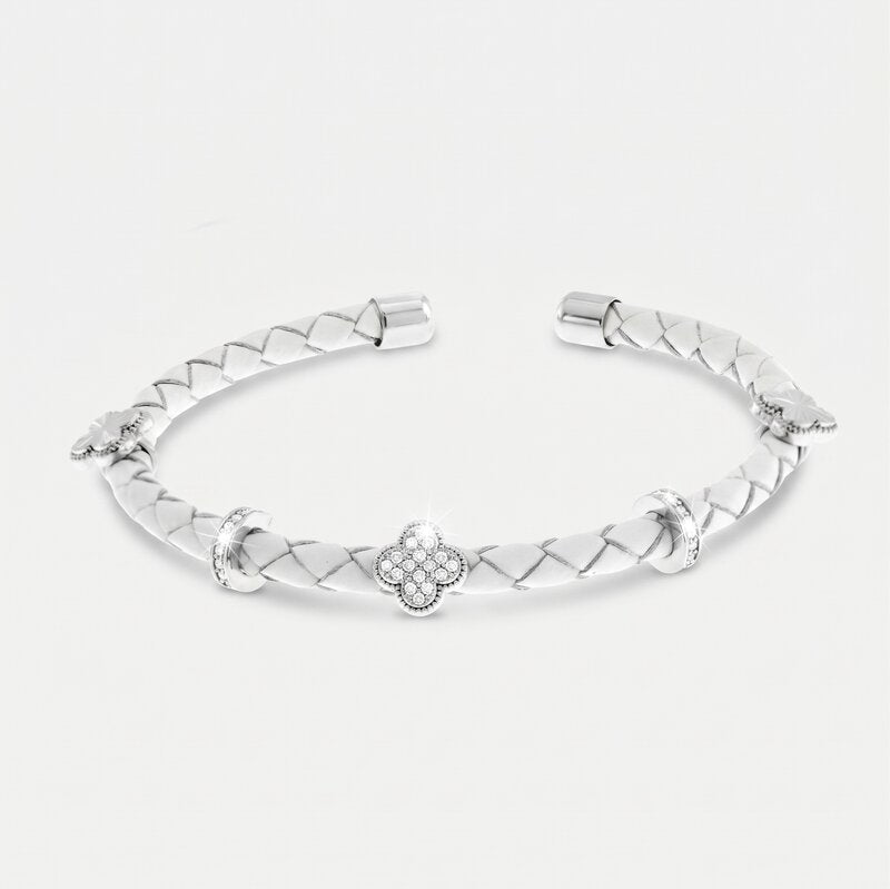 Bracciale in Metallo semirigido in simil pelle intrecciata bianco - BYSIMON gioielli
