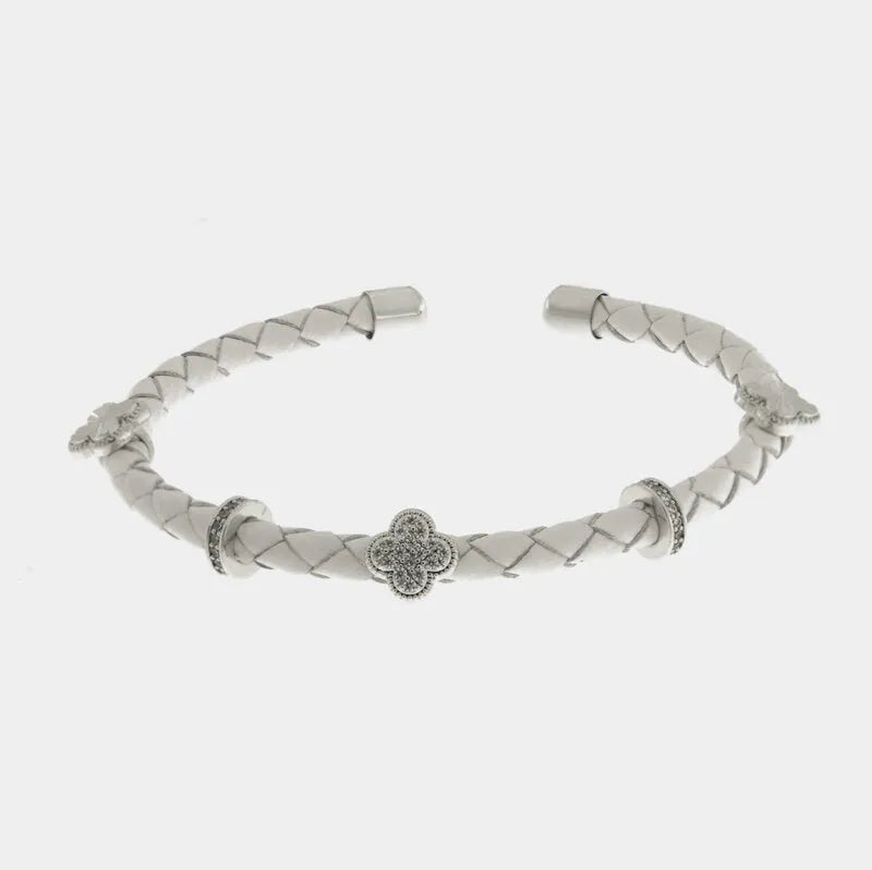 Bracciale in Metallo semirigido in simil pelle intrecciata bianco
