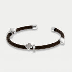 Bracciale in Metallo semirigido in simil pelle intrecciata marrone - BYSIMON gioielli