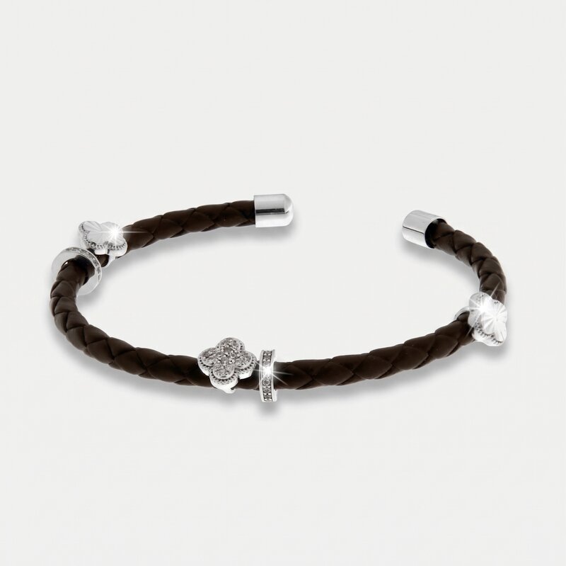 Bracciale in Metallo semirigido in simil pelle intrecciata marrone - BYSIMON gioielli
