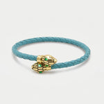 Bracciale in Metallo simil pelle intrecciata turchese con chiusura serpenti dorati - BYSIMON gioielli