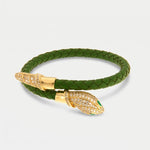 Bracciale in Metallo simil pelle intrecciata verde con chiusura serpente dorato - BYSIMON gioielli