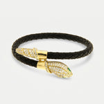 Bracciale in Metallo simil pelle intrecciata nero con chiusura serpente dorato - BYSIMON gioielli